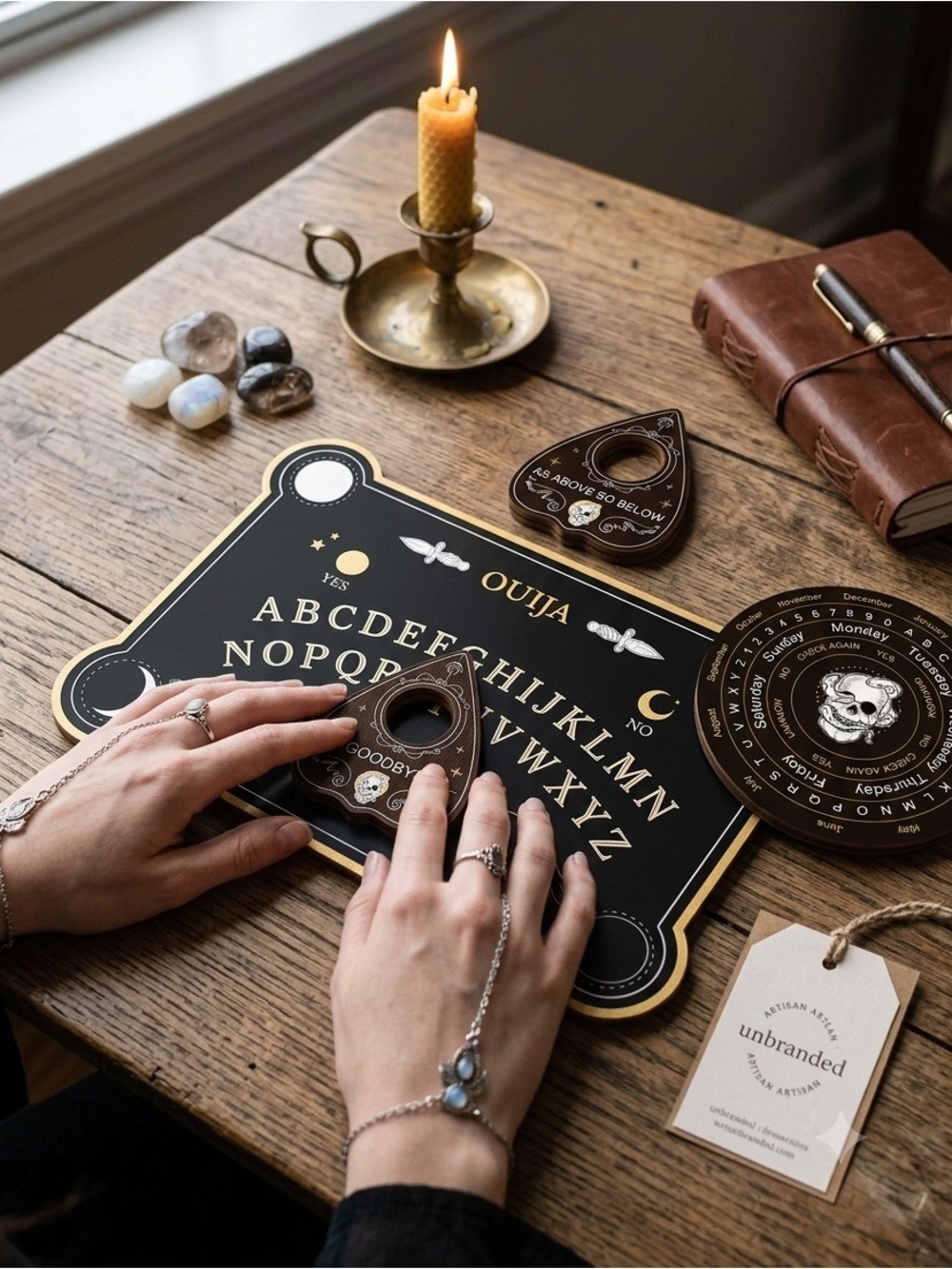 Wooden Ouija Board Spirit Set Skull Snake Occult 2 Planchettes Witchy